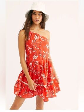 Free people Women's Medium All Mine One  Shoulder Floral Linen-Blend Mini Dress